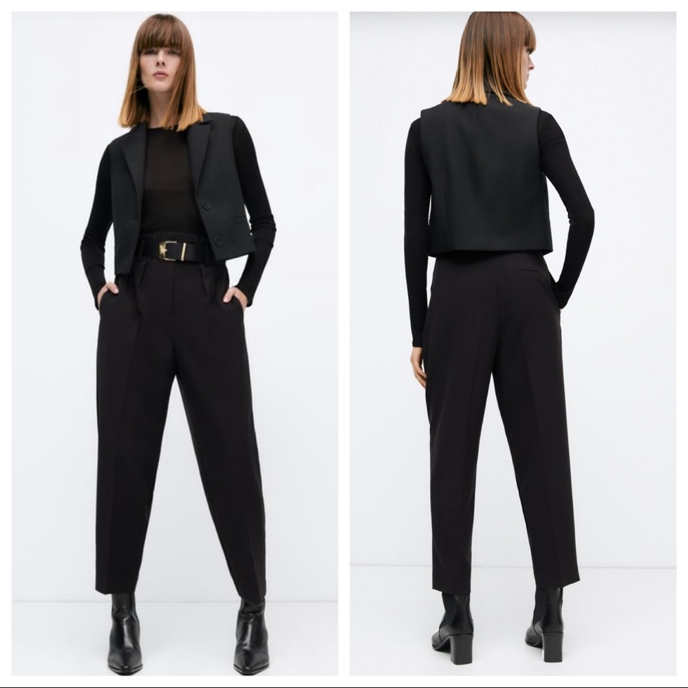 NWT Zara high waist trouser pants black Sz M med (R1642)
